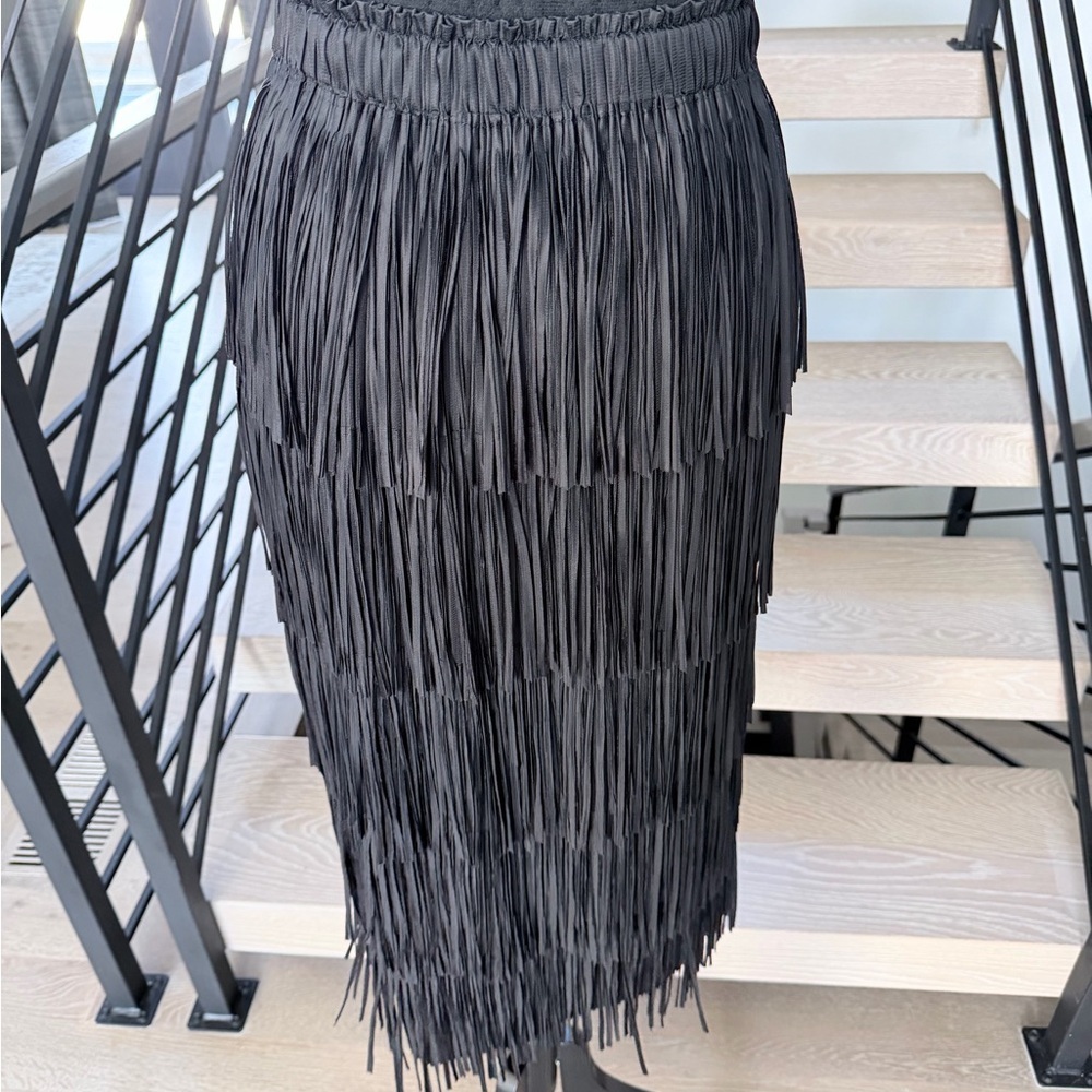 New Black Fringe Skirt Faux Leather Look size S - Picture 4 of 4